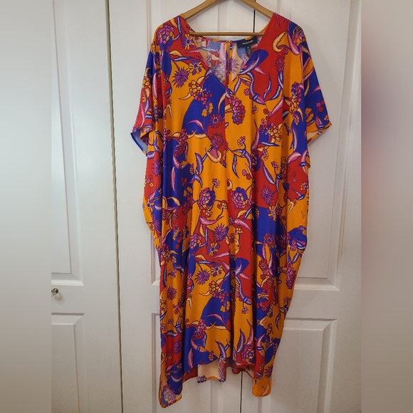 Mod Cloth Multicolored Floral Maxi Dress Kaftan Swimsuit Coverup Size XL - Picture 1 of 12